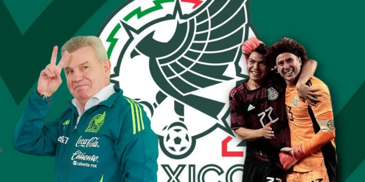 Javier Aguirre saludando, Hirving Lozano y Guillermo Ochoa/ Foto Community Sports.