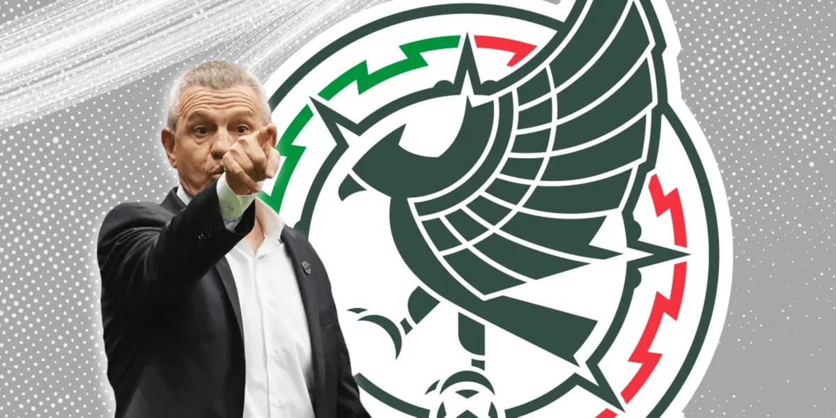 Javier Aguirre señalando y logo del Tri/Foto Selección Mexicana.