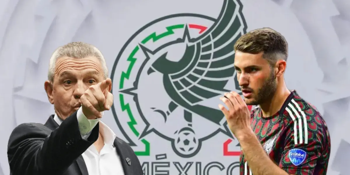 Javier Aguirre señalando y Santiago Giménez/Foto Cadena Noticias.