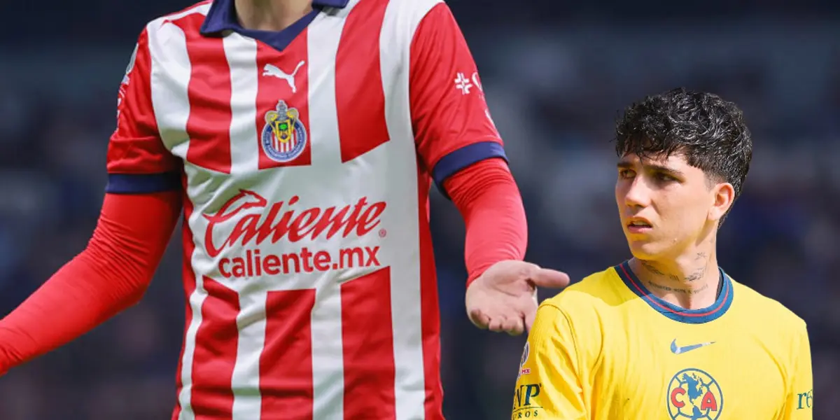 Jugador de Chivas y Kevin Álvarez mirando/Foto Fútbol Total.