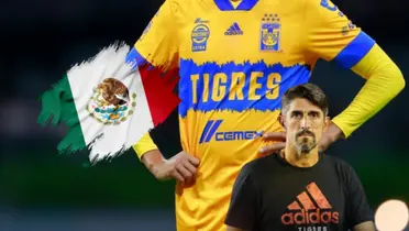 Jugador de Tigres, Veljko Paunovic y bandera de México/Foto Bolavip.