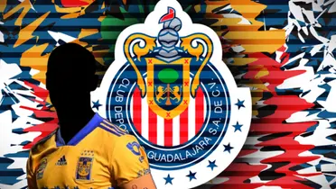 Jugador incógnito de Tigres junto al escudo de Chivas / FOTO X