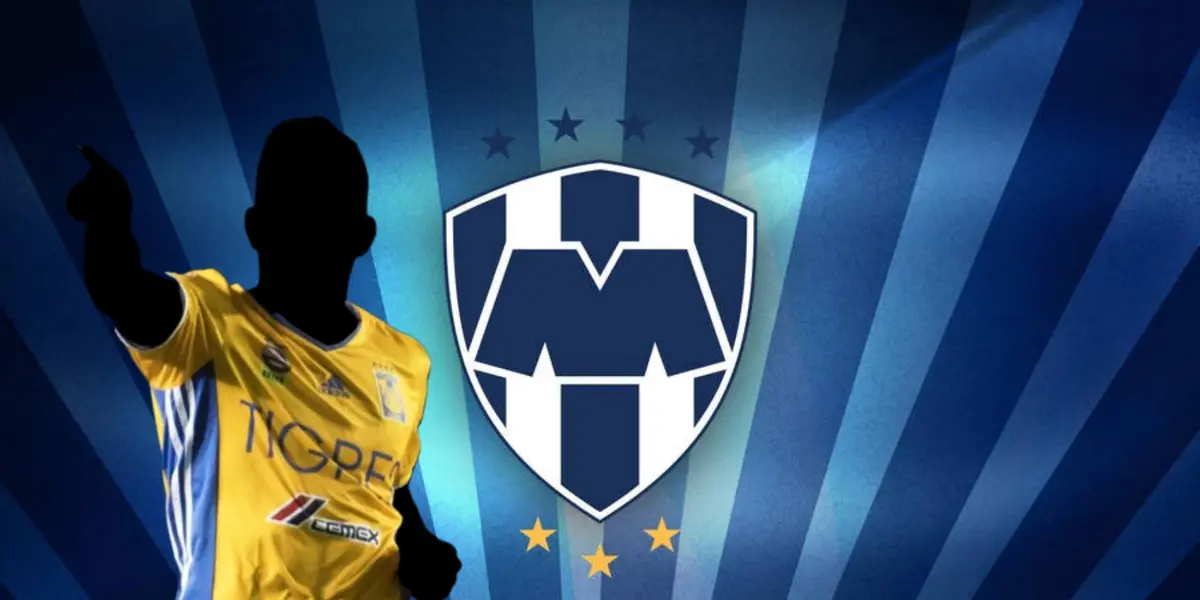 Jugador incógnito de Tigres junto al escudo de Rayados / FOTO MRWALLPAPER