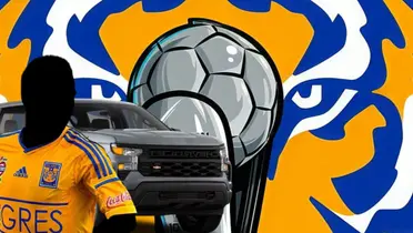 Jugador incógnito de Tigres junto al escudo de Tigres / FOTO PERIÓDICO AM