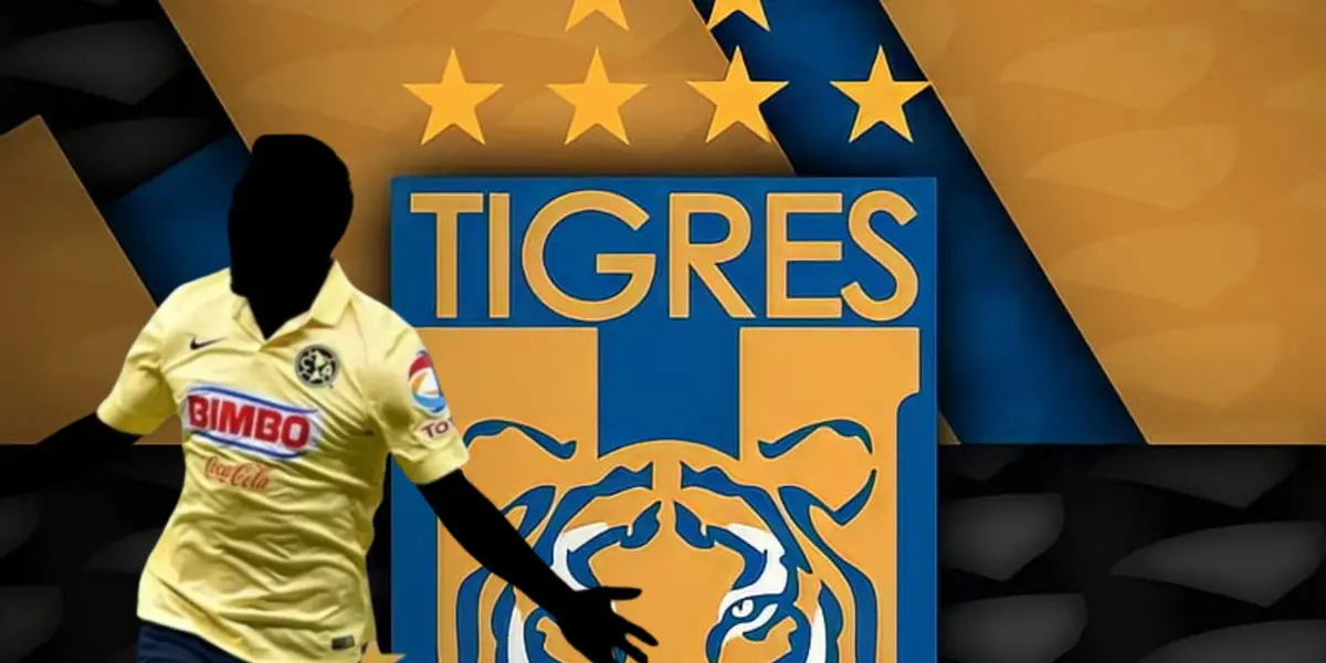 Jugador incógnito del América junto al escudo de Tigres / FOTO PEAKPX