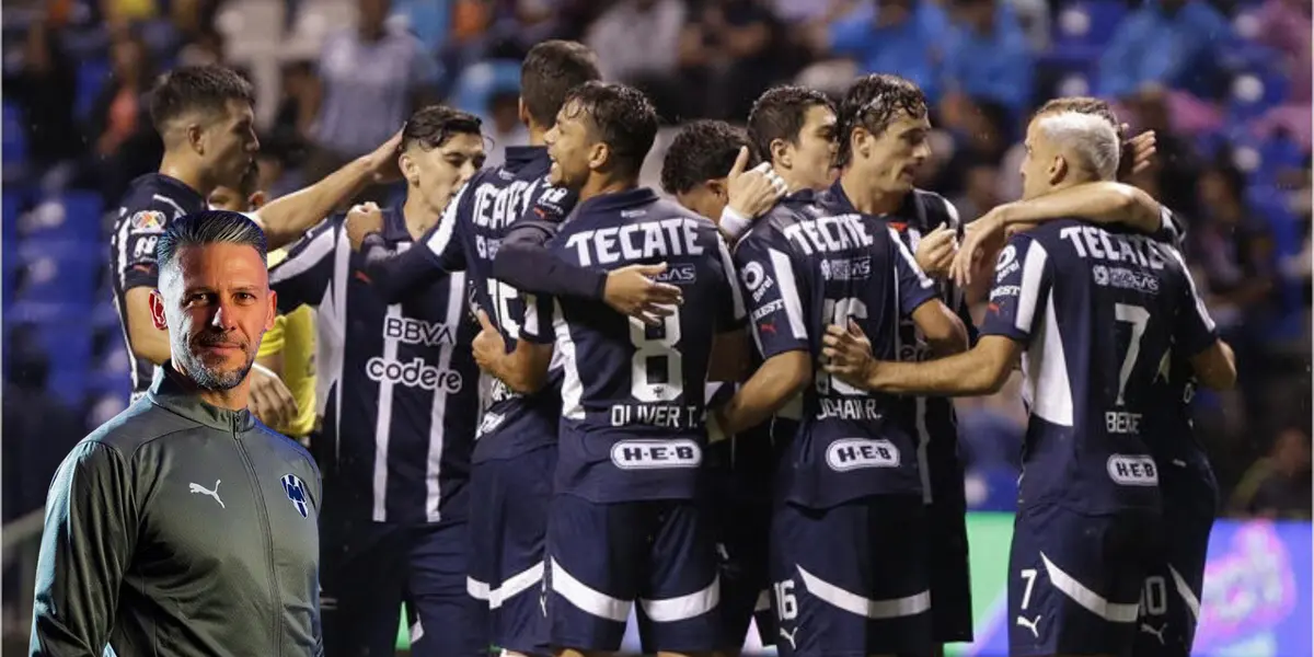 Jugadores de Rayados celebrando victoria vs Puebla. Foto: MSN