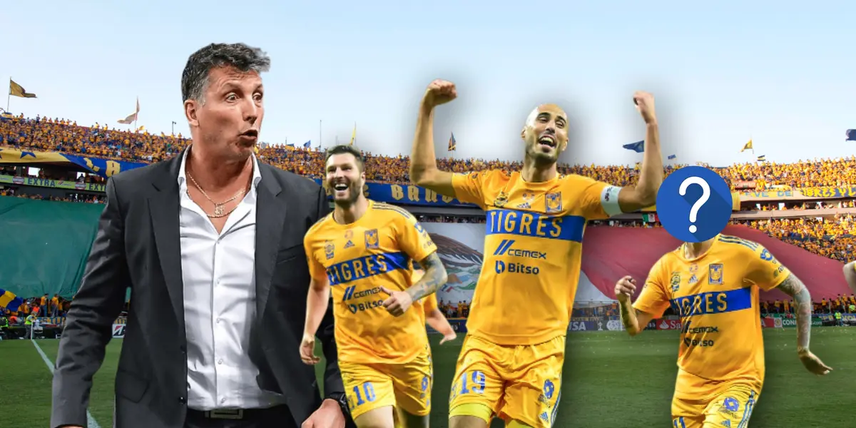 Jugadores de Tigres, uno oculto y Roebrt Siboldi/Foto Infobae.