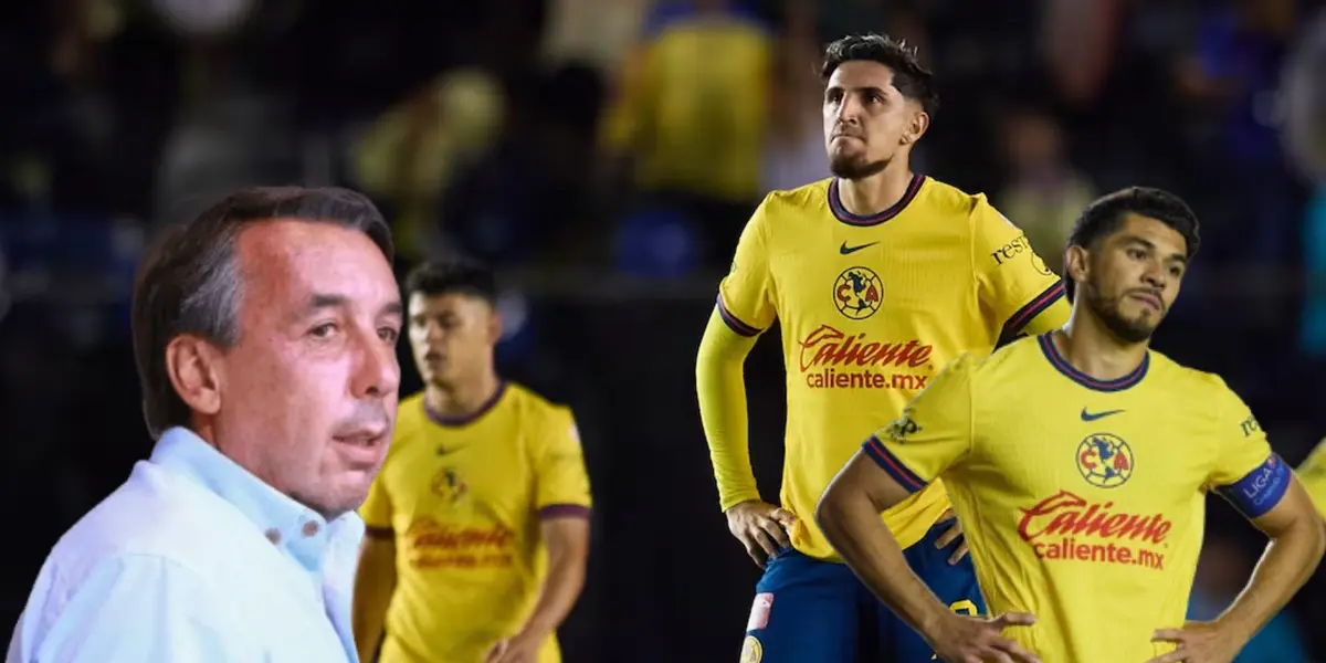 Jugadores del América con rictus serio y Emilio Azcárraga/Foto SDP Noticias.