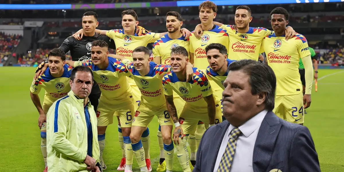 Jugadores del América posando, Miguel Herrera y André Jardine/ Foto El Club América.