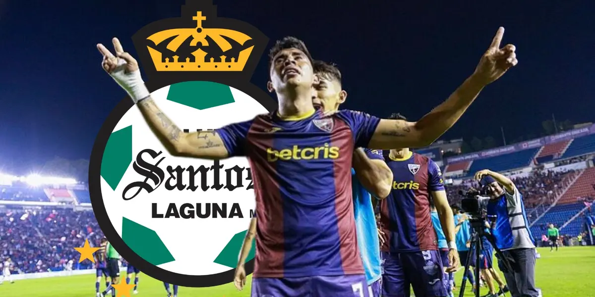 Jugadores del Atlante junto al escudo de Santos Laguna / FOTO X