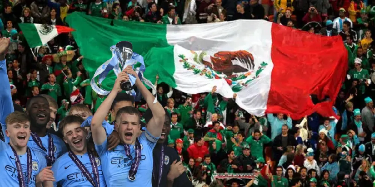 Jugadores del Manchester City Sub 18 campeón junto a la afición mexicana / FOTO Manchester City