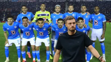 Jugadores posando y Martín Anselmi/Foto Cruz Azul.