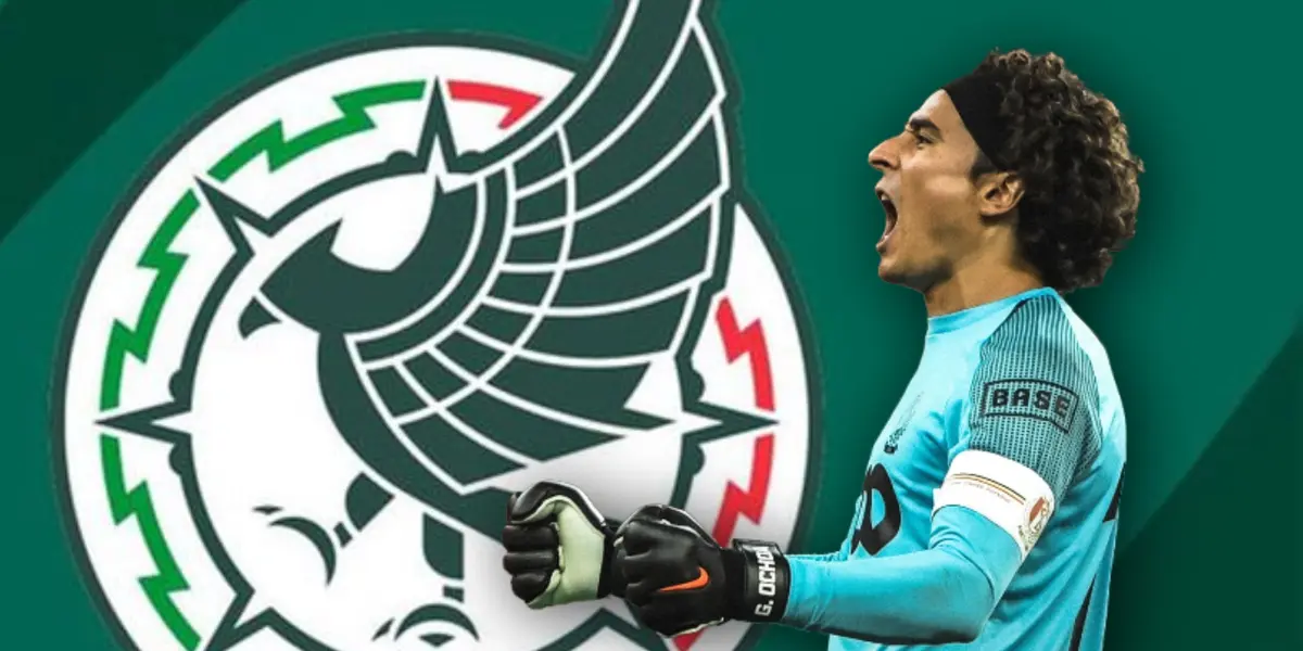 Logo del combinado nacional y Guillermo Ochoa celebrando/ Foto Mi Selección.