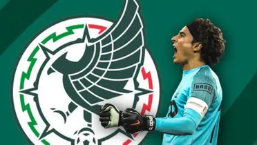 Logo del combinado nacional y Guillermo Ochoa celebrando/ Foto Mi Selección.