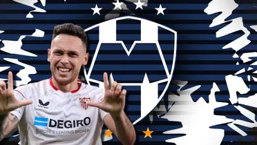 Lucas Ocampos junto al escudo de Rayados / FOTO ESTADIO DEPORTES