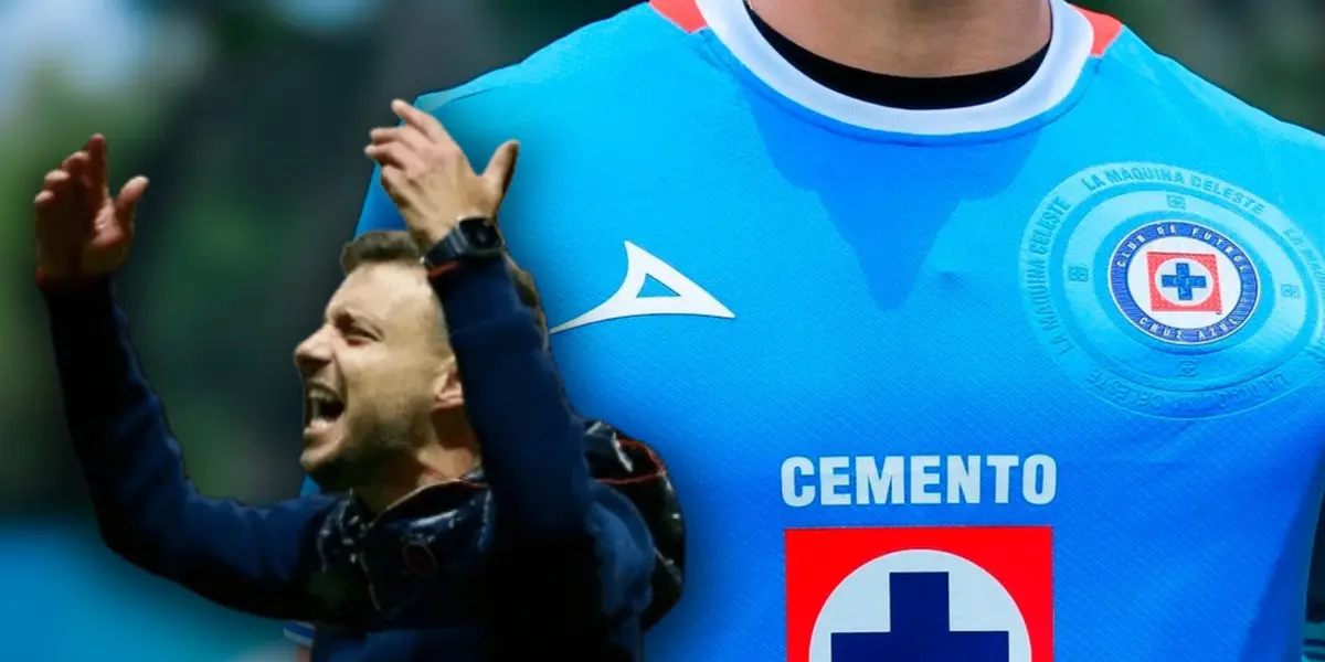 Martín Anselmi celebrando y jersey de Cruz Azul/Foto Marca.