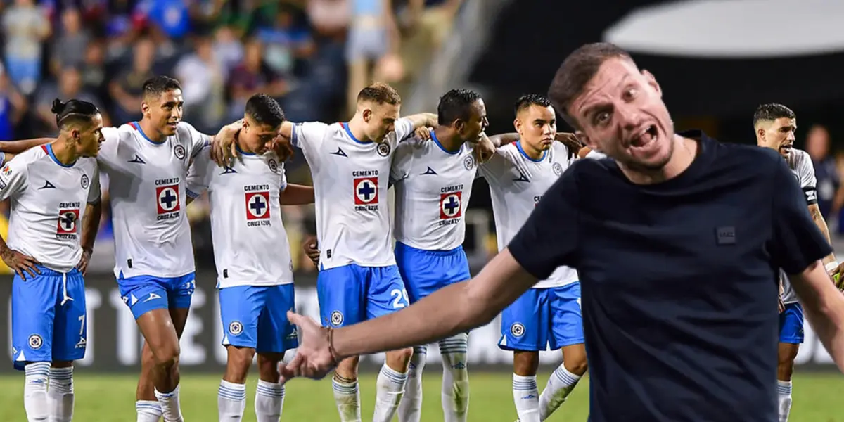 Martín Anselmi reclamando y jugadores de Cruz Azul/ Foto TV Azteca.