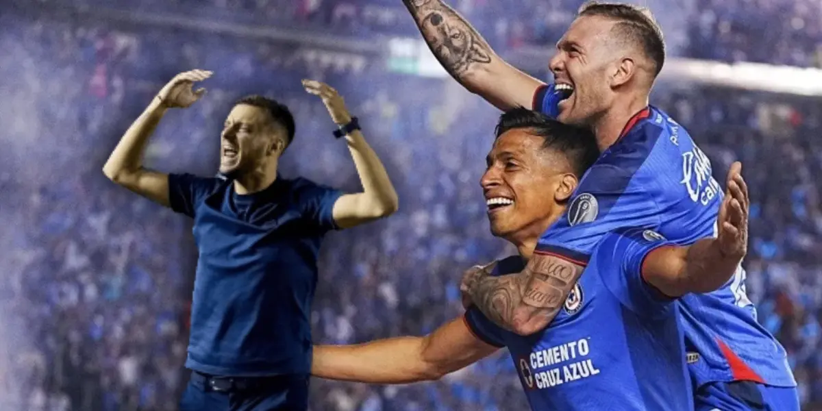 Martín Anselmi y jugadores de Cruz Azul celebrando/ Foto Estadio Deportes.