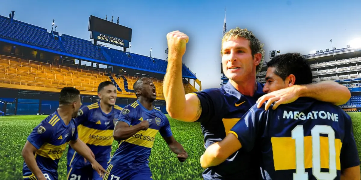 Martín Palermo y Juan Riquelme, junto a otros jugadores de Boca Juniors/Foto Wikipedia.