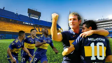 Martín Palermo y Juan Riquelme, junto a otros jugadores de Boca Juniors/Foto Wikipedia.