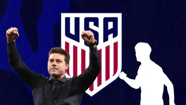 Mauricio Pochettino con las manos al aire y logo de USA/Foto Pinterest.