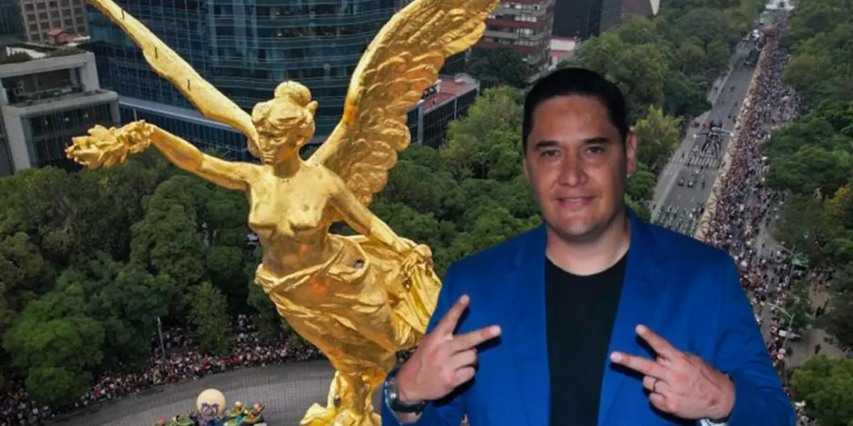 Moisés Muñoz saludando y Ángel de la Independencia/Foto Quadratín México.