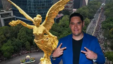 Moisés Muñoz saludando y Ángel de la Independencia/Foto Quadratín México.