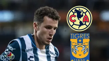 Oussama Idrissi y logos de América y Tigres/ Foto TUDN.