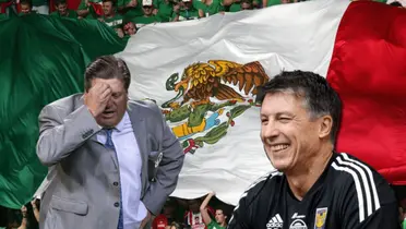 Robert Dante Siboldi riendo y Miguel Herrera con las manos en el rostro/ Foto Fútbol Hoy.