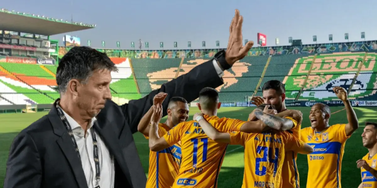 Robert Siboldi saludando y jugadores de Tigres festejando/ Foto Club León.