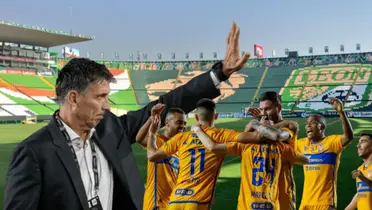 Robert Siboldi saludando y jugadores de Tigres festejando/ Foto Club León.