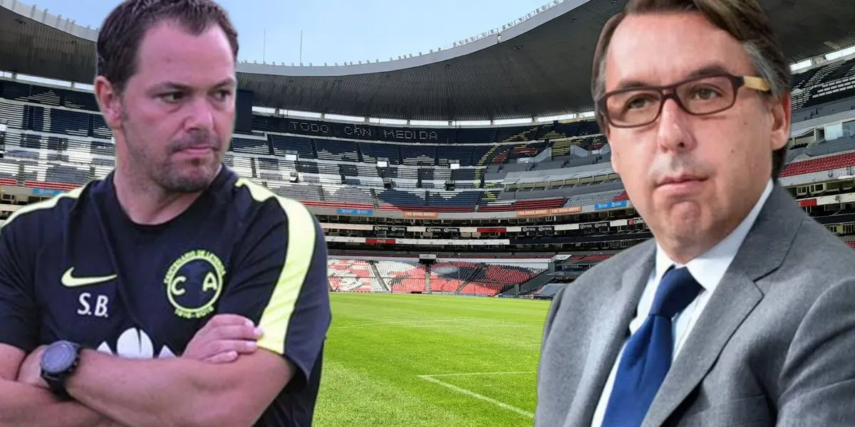 Santiago Baños y a lado Emilio Azcarrága, al fondo el Estadio Azteca / Foto Mexsport