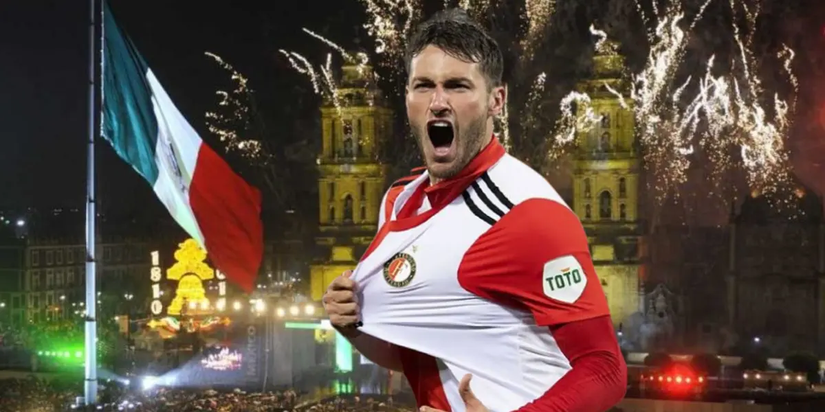 Santiago Giménez celebrando y zócalo de México/Foto Latinus.