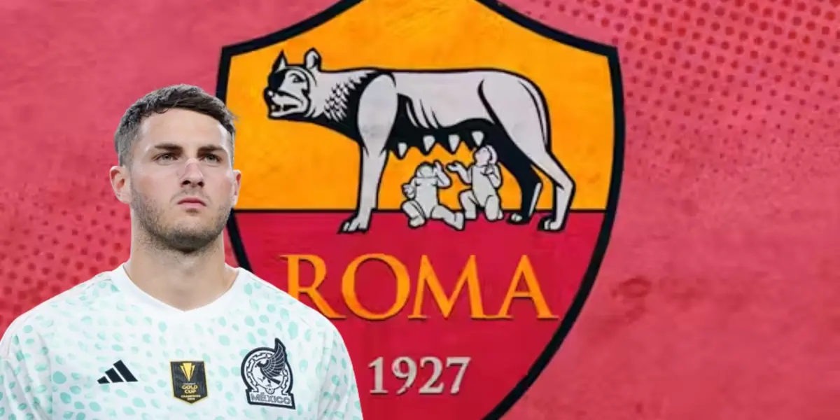 Santiago Giménez junto al escudo de la AS ROMA / FOTO ONE FOOTBALL