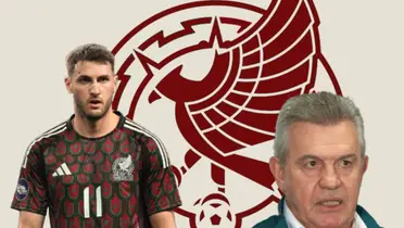 Santiago Giménez y Javier Aguirre serios/Foto Pinterest.