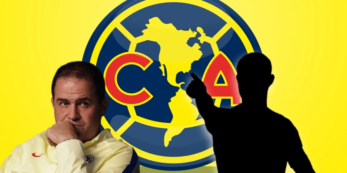 Silueta de jugador apuntando el escudo y André Jardine/Foto Soy americanista.