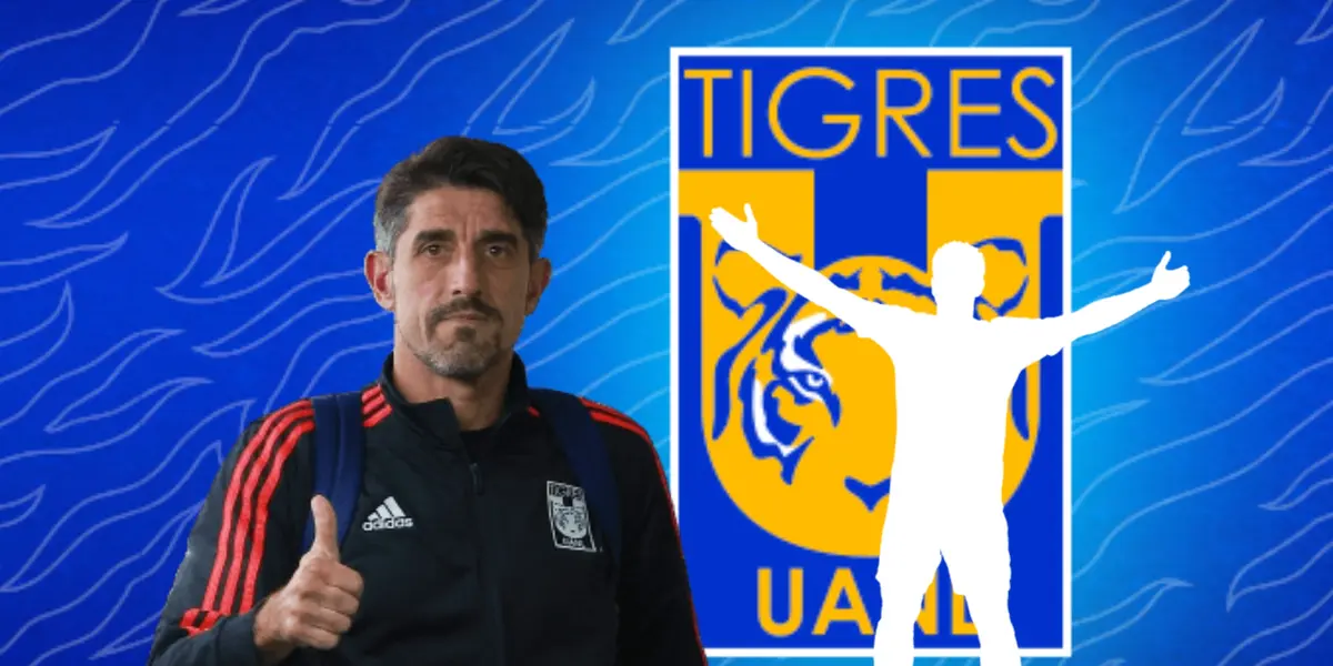 Veljko Paunovic levantando dedo y silueta de jugador/Foto Tigres.