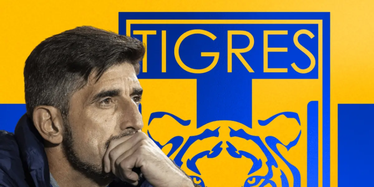 Veljko Paunovic pensando y escudo de Tigres/Foto Revista Fortuna.