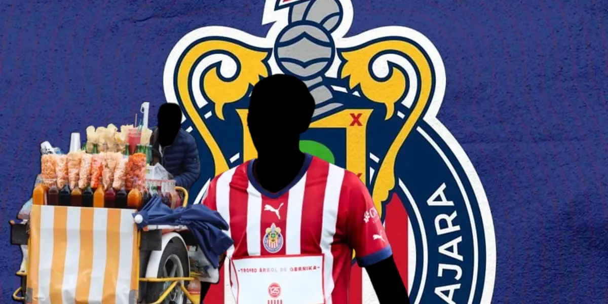 Vendedor de frituras junto a jugador incógnito de Chivas / FOTO FACEBOOK