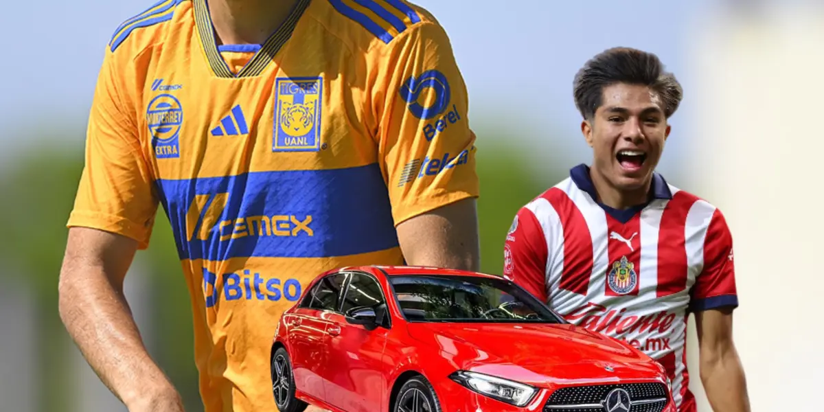 Yael Padilla, auto Mercedes Benz y jugador de Tigres/Foto Mediotiempo.